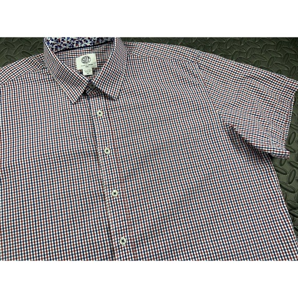 Society Of Threads Shirt Adult Extra Large Red Blue Button Up Short Sleeve Men's - Picture 4 of 12
